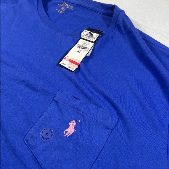 NWT Polo Ralph Lauren Shirt Men XL Blue Crewneck Embroidered Pony Classic Pocket - Picture 1 of 10